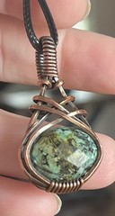 African Turquoise (Jasper) ~ Handmade Copper wire wrapped pendant jewelry 3j