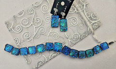 Handcrafted Fused Florentine Multicolor Dichroic Glass Bracelet /Bonus-Earrings