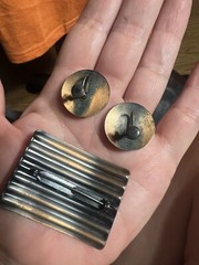 Fun Vintage Estate Copper Art Music Earring Brooch Set Artisan