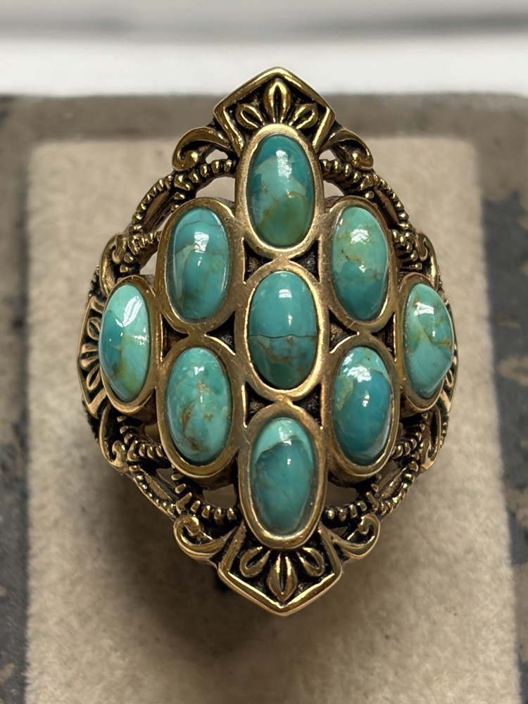 Bares Green Turquoise Bronze Large Statement Ring Size 7
