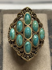 Bares Green Turquoise Bronze Large Statement Ring Size 7