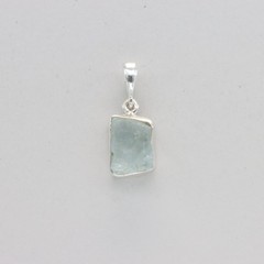 Natural Raw Cut Blue Green AQUAMARINE Pendant Rough 925 STERLING SILVER #902-Re