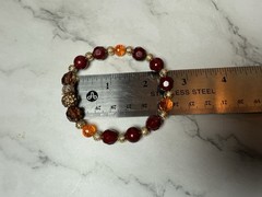 set of 2 red brown, gold and amber tones beaded bracelets handmade