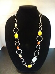 Artisan Made Sterling Oval Links Hammered Carnelian Calcite Bead Necklace 34″ PC