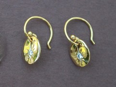 Tiny Cubic Zirconia Starburst Disk Gold Vermeil Dangle Earrings Handcrafted