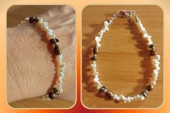 Handmade White & Bronze Gold Colored Natural Pearl & Sterling Silver Bracelet M