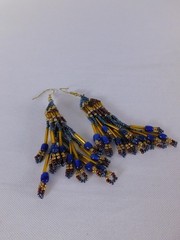 Beaded Dangle Tassel Earrings Blue Glass French Wire Womens Lobe Boho Jewelry