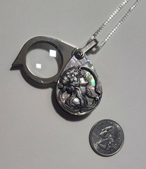 Magnifying Glass Victorian Art Nouveau Lady Face Mother of Pearl Loupe Pendant