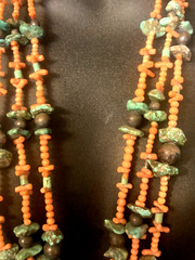 SILVER TOTEMS, BEADS, CORAL & TURQUOISE, NECKLACE ORIGINAL DESIGN JAN CARLIN