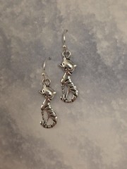 Sterling Silver Hooks Cat Pewter Charm Earrings Free Shipping