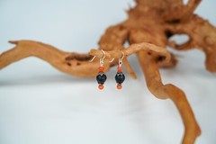 New Sterling Silver Lava Coral Bead Dangle Earrings 3.5cm