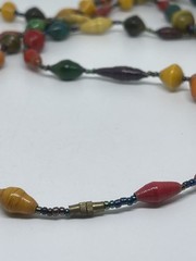 One Of A Kind Colorful Uganda Artist Made Recycled Paper Beads Necklace 46” Long