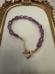 Artisan Made Faceted Purple Amethyst Bead Bracelet with Gold-Tone Clasp