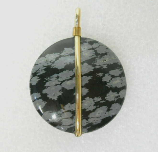 Snowflake Obsidian Flower Pendant Set In Yellow Gold Filled? 1.75″ Long Black