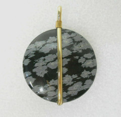 Snowflake Obsidian Flower Pendant Set In Yellow Gold Filled? 1.75″ Long Black
