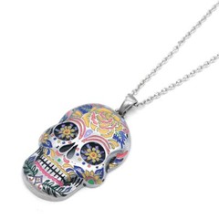 The Floral Sugar Skull Necklace Day of the Dead Pendant Jewelry By Controse