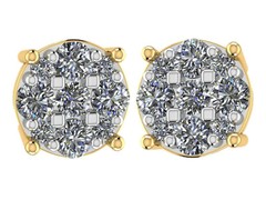 9 Stone Diamond Cluster Stud Earrings in 14K Gold 1.00ct-4.00ct, Lab Created