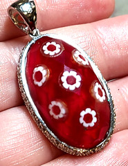 ALAN K MURANO FACETED PENDANT CLEAR CZ NEW RARE FLORAL DAISY NWT NEW RED OVAL