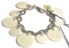 Sobral Fichas N34 White Charm Disks SilverTone Chain Link Artist Made Bracelet