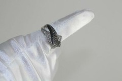 Unique 925 Sterling Silver White Black Utra Modern Ring size 6.75 Artisan PAVE