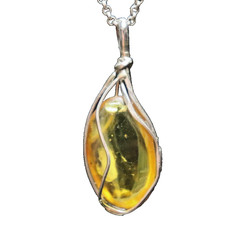 Handcrafted Natural Clear Light Green Amber .925 Sterling Silver Pendant 55mm