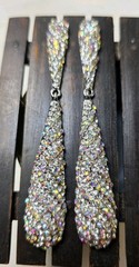 Sparkling elegant rhinestone earrings, long earrings, silver color metal
