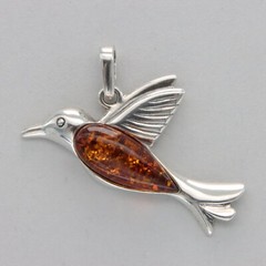 Cognac / Brown BALTIC AMBER Bird Dove Pendant 925 STERLING SILVER Natural #2601e