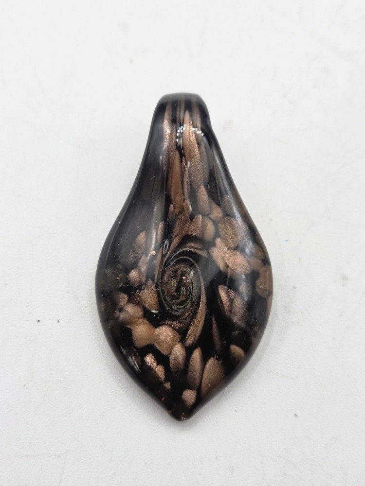 Black & Copper Swirl Glass Pendant Teardrop Shape Approx. 2.5 Inches Long