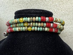 Arizona Turquoise, Coral, & Sterling Beads 3-Coil Memory Wire Bracelet