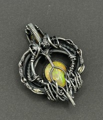 Ethiopian Opal Wire Wrapped Gemstone Pendant 2.19” Long Handmade Jewelry