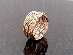 Size 5 Antique Brass / Copper Twist Wire Turks Head Knot Ring Hand made tied
