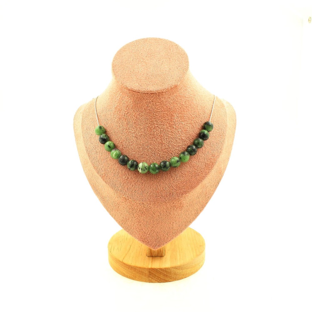 stones And Minerals. Necklace 15 Epidote Pearls From Australia 8 Mm. Steel Chain