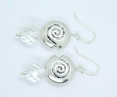 Quartz Crystal Earrings 10mm Ball .925 Sterling Silver Gemstone 1 1/2″ Snail