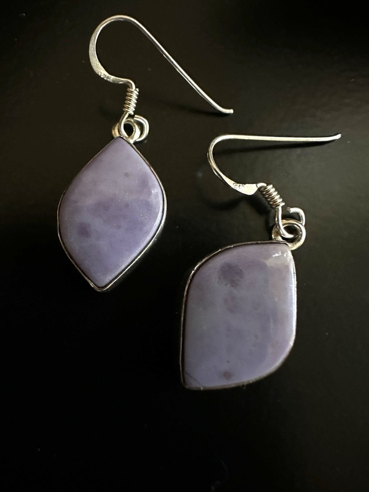 Artisan Vintage 925 Sterling Bezel Set Purple Sugilite Dangle Earrings