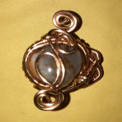 Handcrafted Wire Wrapped Copper Ring with Brown Blue Oval Agate Stone