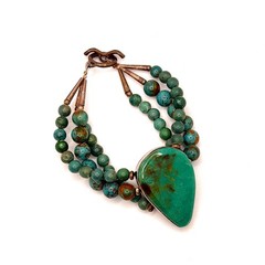 Vintage 90s Sterling Silver Blue Green Turquoise Triple Strand Bracelet