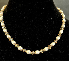 Artisan hand Strung real pearl and faceted Glass bead 17” necklace