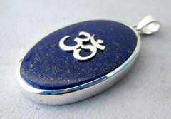 Vintage Sterling Silver & Grade A Quality Afghan Lapis Lazuli Eternal Om Pendant