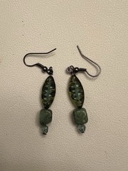 Handmade Green Glass & Serpentine Stone Dangle Earrings