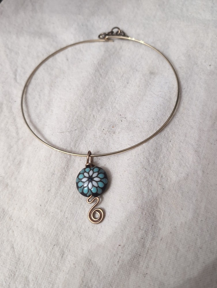 Handmade Forged Bronze With Golem Studio Bead Peacock DesignOn Vintage GP Choker