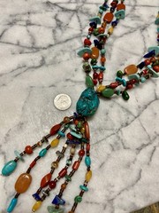 NATIVE AMERICAN TURQUOISE TREASURE Gemstone Lariat Necklace & Sterling Clasp