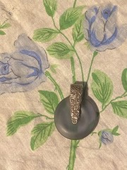 Glass Pendant Frosted Lavendar Disk Pewter Bail Flowers
