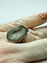 Light Brown Agate Quartz Geode Ring Gold Plated Adjustable