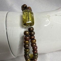 Handmade Seed Bead Bracelet Yellow Glass Accent Toggle Clasp Boho Artisa