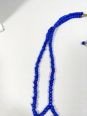 Artisan Gold Tone Blue Glass Bead Acrylic Cabochon Statement Necklace 20 inches