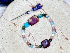 Beaded Bracelet w/ Pearls, Earthy Gemstones, Czech Glass & Copper Accents