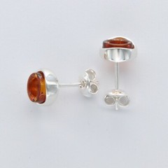 Cognac / Brown BALTIC AMBER Circle Post Earrings 925 STERLING SILVER #1023e