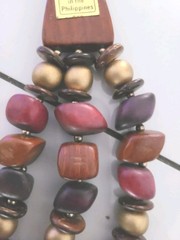 Wood and mixed material beaded necklace, handcrafted artisan jewelry, Philippine