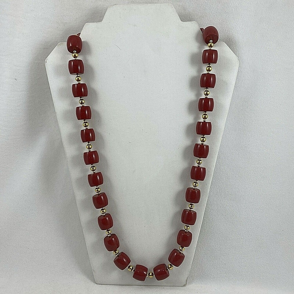 Handmade in the USA ~ Gold Plate ~ Red Coral 30″ Necklace T20 TP50