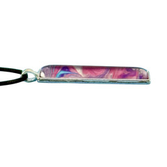Pendant Necklace Handmade «Blue & Pink Swirly» Silver Bezel Black Cord